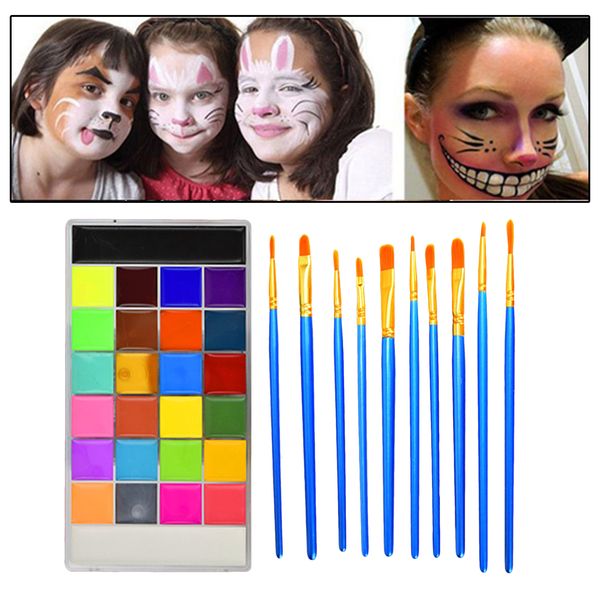 Peinture corporelle 26 couleurs Palette de peinture corporelle pour le visage avec des pinceaux non toxiques pour les enfants Halloween Costumes du festival de Noël maquillage 230826
