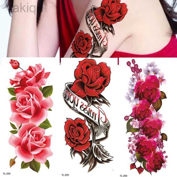 Pintura corporal 3pcs impermeable tatuaje temporal pegatina flor de rosa flash mariposa dama artística artística moda manga falsa manga tatuaje D240424