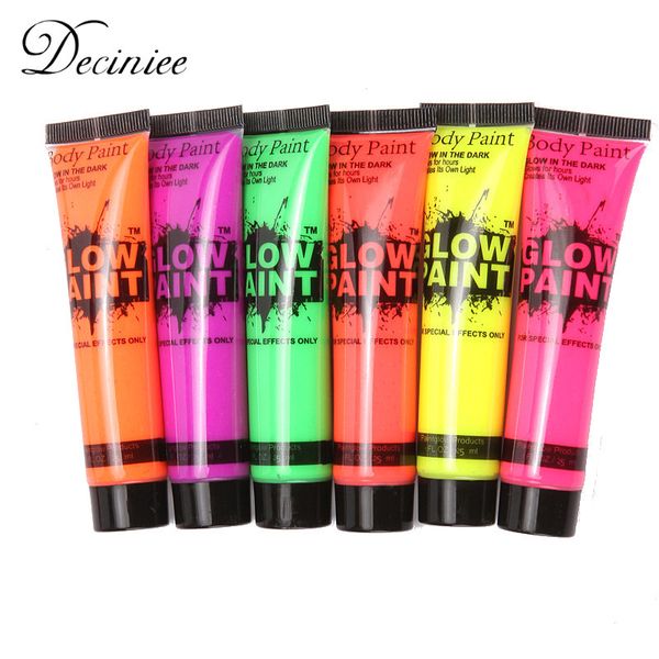 Peinture corporelle 6 pièces peinture d'art corporel néon Fluorescent fête Festival Halloween Cosplay maquillage enfants peinture pour le visage UV lueur peinture peinture de minuit 230919