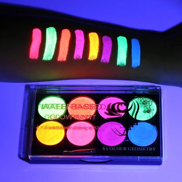 Peinture corporelle 8 couleurs visage corps art peinture UV lueur fluorescente brillant noël Halloween fête déguisement beauté maquillage outil 231205