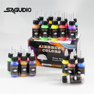 Body Paint Peinture Acrylique Aérographe 24x30ml Couleur Avec Forte Adhérence et Imperméable pour Ongles Chaussures Art Creation Peintures 230808