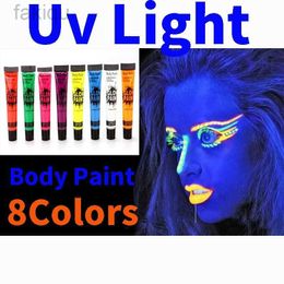 Peinture corporelle peinture art 8 couleur Halloween Cosplay Pigment Night Run UV Glow Peinture Festival fluorescent Festival Rave Party Makeup Tool 10G D240424