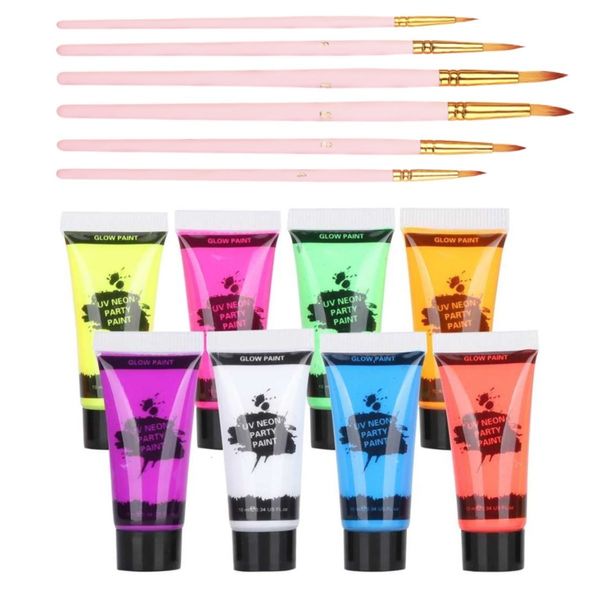 Pintura corporal Kit de pintura facial fluorescente para festa de Halloween, maquiagem para olhos, festa para crianças, proteção facial UV Glow Paint kit de maquiagem para cosplay por atacado 230703