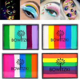 Peinture pour le corps Bowitzki UV Glow Split Cakes Néon Arc-en-ciel Eye-liner activé Peintures pour le visage Peinture pour le corps Maquillage fard à paupières 50g 231012