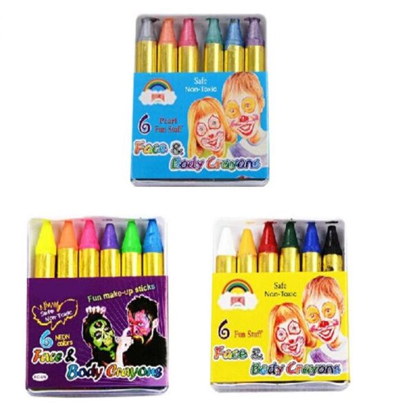 Crayones de pintura corporal, maquillaje fluorescente de neón perlado, pigmento de pintura facial para niños, pintura brillante UV, 6 colores Set1421289
