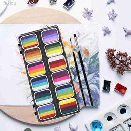 Kit de maquillage de palette de peinture de peinture pour corps 12 peintures à base d'eau pour Halloween Cosplay pratique avec 2 pinceaux de peinture de visage ensemble coloré D240424