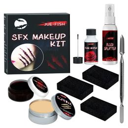 Peinture corporelle Kit de maquillage Halloween visage professionnel effrayant plaie cicatrice cire fausse gale spatule de sang peinture effrayante 231208