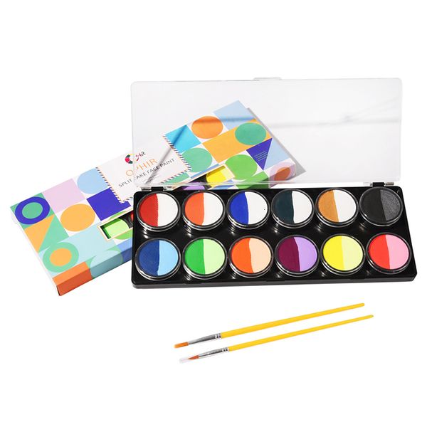 Peinture corporelle OPHIR Palette de peinture pour le visage arc-en-ciel Gâteaux divisés Peinture pour le corps 12 groupes Peinture pour le visage à base d'eau pour enfants Halloween RT013A 230826