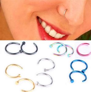 Body Ring Fake Piercing Jewelry 5 Colors Femmes Nostril Nez cerceau en acier inoxydable Anneaux de nez Clip au nez Bijoux de corps297E4146109
