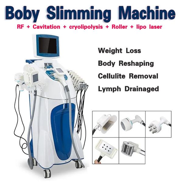 Body Sculpting Cryo Lipolyse Machine 5 en 1 Multifonction Fat Freeze Minceur Machine rouleau massge RF peau Serrage vide Cavitation Cellulite Réduction