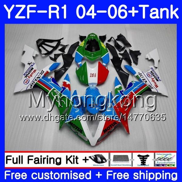 Corps + Réservoir Bleu vert rouge chaud Pour YAMAHA YZF R 1 YZF-1000 YZF 1000 YZFR1 04 05 06 232HM.22 YZF1000 YZF-R1 04 06 YZF R1 2004 2005 2006 Carénage