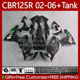 Cuerpo + cubierta del tanque para HONDA CBR-125R 125CC CBR125RR CBR 125 R CC 02-06 Carrocería verde negro 124No.44 CBR-125 CBR125R 02 03 04 05 06 CBR 125R 2002 2003 2004 2005 2006 Carenado