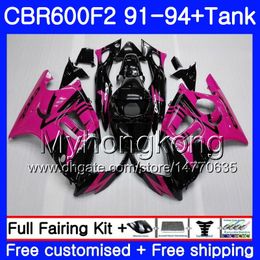 Body + tank voor HONDA CBR 600F2 CBR600FS CBR600F2 91 92 93 94 288HM.23 CBR 600 F2 FS CBR600 F2 1991 1992 1993 1994 Fairing Kit Rose Pink BLK
