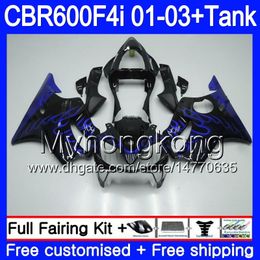 Lichaam + tank voor HONDA CBR 600F4I CBR600FS CBR600F4I 01 02 03 286HM.54 BLAUWE VLAMES BLACK CBR600 F4I 600 FS CBR 600 F4I 2001 2002 2003 VALEN