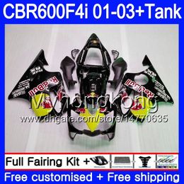 Body + tank voor HONDA CBR 600F4I CBR600FS CBR600F4I 01 02 03 286HM.57 CBR600 F4I 600 FS CBR 600 F4I 2001 2002 2003 Verkleefsels Geel roodgloeiend