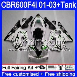 Corps + Réservoir Pour HONDA CBR 600F4i CBR600FS Flammes vertes chaudes CBR600F4i 01 02 03 286HM.58 CBR600 F4i 600 FS CBR 600 F4i 2001 2002 2003 Carénages