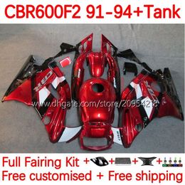 Body +Tank For HONDA CBR600 CBR 600 F2 FS CC 600F2 91-94 Bodywork 140No.37 600FS 600CC CBR600F2 91 92 93 94 CBR600-F2 CBR600FS 1991 1992 1993 1994 Fairing Kit wine red