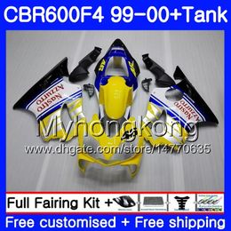 Body + tank voor HONDA CBR600 F4 CBR 600 F4 FS CBR600 F 4 287HM.14 CBR600F4 99 00 CBR600FS CBR 600F4 1999 2000 GELE WITTE HOT FACKINGSKIT