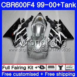 Body + tank voor HONDA CBR600 F4 CBR 600 F4 FS CBR600 F 4 287HM.13 CBR600F4 99 00 Zilver Zwart Hot CBR600FS CBR 600F4 1999 2000 Valingskit