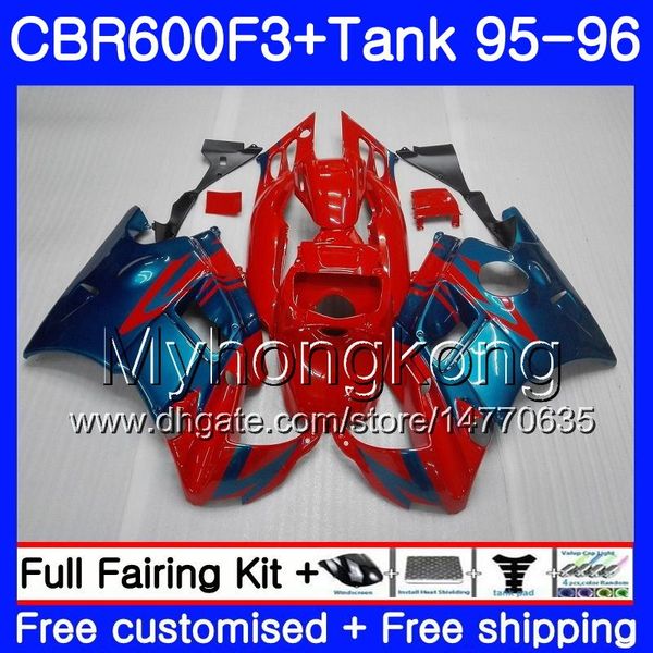 Cuerpo + tanque para HONDA rojo azul brillante CBR600RR CBR 600F3 CBR 600 F3 FS 95 96 289HM.14 CBR600FS CBR600 F3 95 96 CBR600F3 1995 1996 Carenados