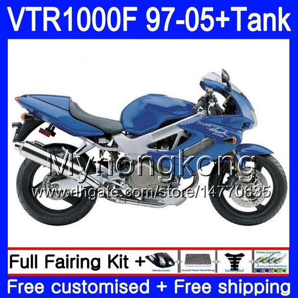 Cuerpo + tanque para HONDA SuperHawk VTR1000F 97 98 99 00 01 05 56HM.60 VTR1000 F VTR 1000 F 1000F 1997 1998 1999 2000 2001 Carenados Factory Blue