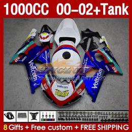 OEM-kuipen Tank voor Suzuki GSXR-1000 GSX R1000 GSXR 1000 CC 00-02 Body 155No.0 1000cc GSXR1000 K2 00 01 02 GSX-R1000 2001 2002 2002 Instagie Mold Factory Blue Blauw