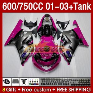 Inyección rosa gris blk Molde Carenados Tanque para SUZUKI GSXR750 GSXR-750 750CC K1 600CC 01-03 152No.26 GSXR 750 600 CC GSXR600 2001 2002 2003 GSXR-600 01 02 03 Carenado OEM