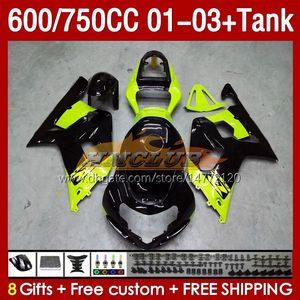 Tanque de carenado de molde de inyección para SUZUKI GSXR750 GSXR-750 750CC K1 600CC 01-03 152No.45 GSXR 750 600 CC GSXR600 2001 2002 2003 GSXR-600 01 02 03 OEM Carenado verde stock