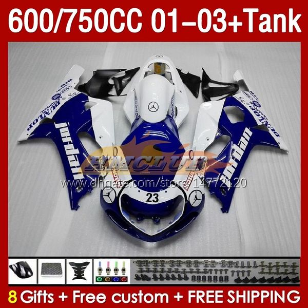 Tanque de carenados de molde de inyección para SUZUKI GSXR750 GSXR-750 750CC K1 600CC 01-03 152No.7 GSXR 750 600 CC GSXR600 2001 2002 2003 GSXR-600 01 02 03 OEM Carenado azul fábrica