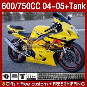 OEM Fairings  Tank For SUZUKI GSXR600 750CC GSXR-750 K4 GSX-R600 04-05 153No.144 600CC GSXR 600 750 CC GSXR750 04 05 GSXR-600 2004 2005 Injection Mold Fairing yellow stock