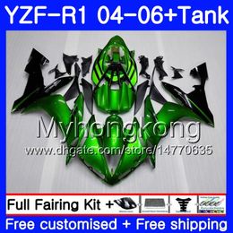 Cuerpo + tanque para YAMAHA YZF R 1 YZF-1000 YZF 1000 YZFR1 04 05 06 232HM.15 YZF1000 YZF-R1 04 06 YZF R1 2004 2005 2006 Marco negro verde Carenado