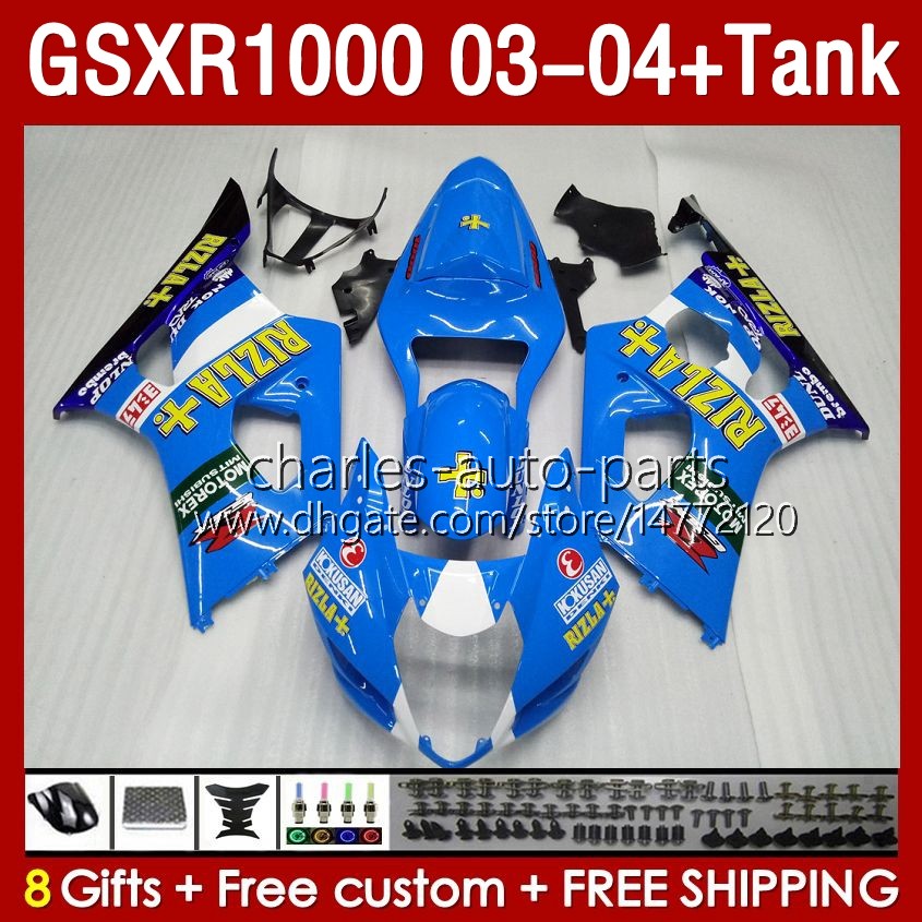 OEM Fairings-kit voor Suzuki GSXR 1000 CC K3 GSXR-1000 2003-04 Carrosserie 147No.39 GSX-R1000 1000cc GSXR1000 03 04 GSX R1000 2003 2004 Instinie Mold Keering Blue Glossy Blue Glossy Blue Glossy