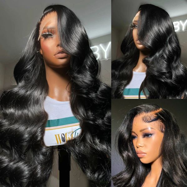 Perruque Lace Front Wig synthétique Body Wave 13x4 HD transparente avec cheveux de bébé, 40 pouces, perruque Lace Front Wig synthétique noire/rouge/blonde/bleue pour femmes