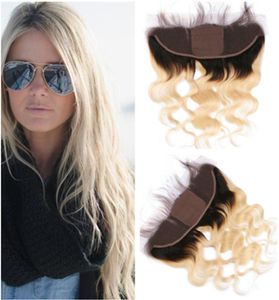 Body Wave 1B613 Blonde Ombre Zijden Basis 13x4 Kant Frontale Sluiting Virgin Brazilian Bleach Blonde Zijden top van echt haar Kant Frontaal6638812