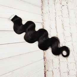 Body Wave Black Tape in Extensions Brazlian Human Hair Effensieve lijm PU Extensie 40 PCS SET