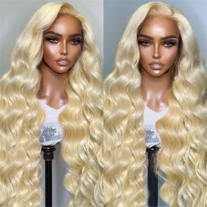 Body Wave Blond 613 Hd Kanten Frontale Pruik Echt haar Braziliaans Lijmloos Kant Voorgeplukt .360 Volledige Kant Pruiken Synthetisch Hittebestendig Klaar om te gaan voor Dames