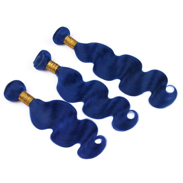 Extensiones de cabello humano azul ondulado, 3 mechones, ofertas de cabello virgen malayo, ondulado azul oscuro, ondulado para mujeres negras