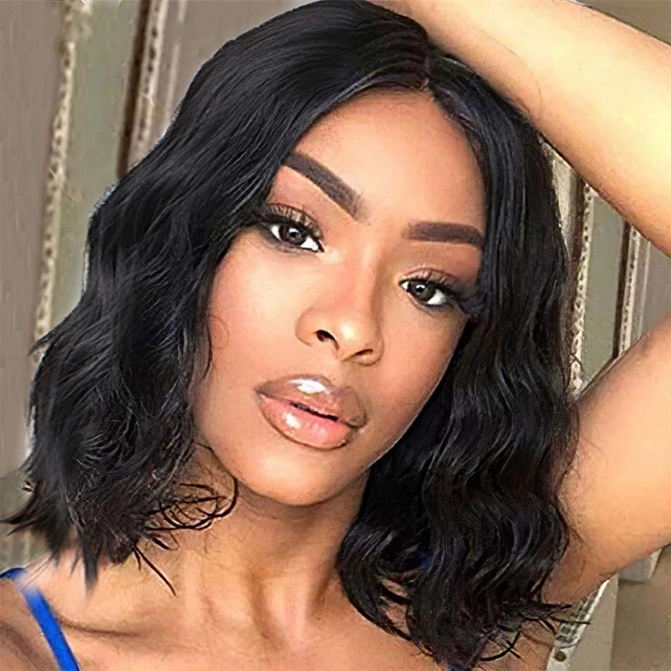 Natural Wave Bob Wig Peruvian Lace Front Human Hair Wigs Pre Plucked with Baby Hair for Black Women