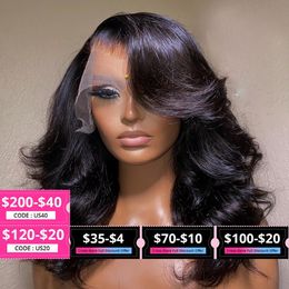 Perruque Bob Lace Front Wig naturelle Body Wave, cheveux courts, 13x4, Transparent HD, pre-plucked, fermeture 4x4, pour femmes