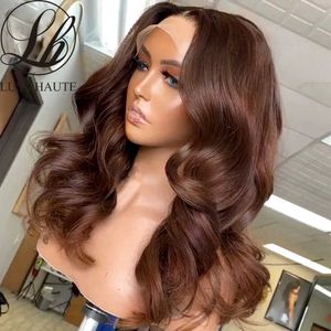 Body Wave Chocolat Brun 13X4 Lace Front Perruques 180% Densité Couleur Synthétique Brun Foncé Lace Front Perruque Pour Les Femmes Noires 230524