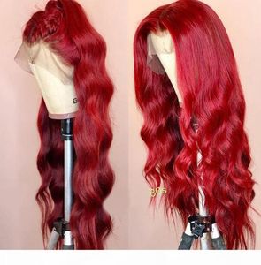 Body Wave Gekleurd Menselijk haar Kanten Voorkant Pruiken 250 Dichtheid HD Transparante Pruik 99J Rood Bordeaux Remy Braziliaanse Pruik Voor Zwarte vrouwen8319301