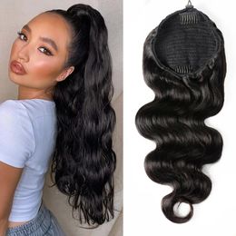 Body Wave Trekkoord Paardenstaart Human Hair Extensions Braziliaanse Remy Haar Clip Ins Voor Vrouwen Aliballad Paardenstaart 150g 2 Kammen 240122