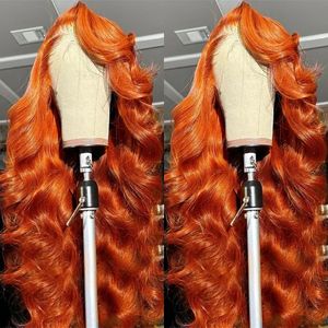 Body Wave Gember Oranje 13x6 HD Kanten Voorkant Pruiken Echt haar Braziliaanse Remy Gekleurd Pregeplukt 13x4 Kanten Frontale Pruik van echt haar