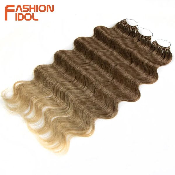 Body wave cheveux synthétiques de 24 pouces faux paquets de crochet tresses bouclées s eau ombre tressage blonde 240410