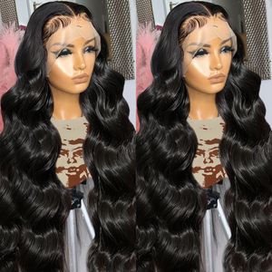 Body Wave HD13X4 Kant Frontale Pruik Menselijk Haar Zwart/Rood/Bruin/Blond Lijmloze Synthetische Transparante Kanten Voorkant pruik 250 Dichtheid