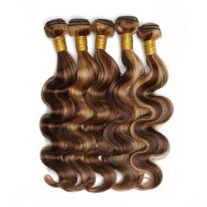 Body Wave Hoogtepunt P4/27 Menselijk Haar Bundels 60Gram 10 Tot 22 Inch Pre-gekleurde Bruin Blond Peruaanse haar Extensions 1/3/5/7 Stuks