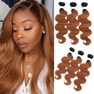 Lichaamsgolf menselijk haarbundels 1B/30 ombre bruin gekleurde menselijk haar weven bundels voor vrouwen Braziliaanse Remy Hair 3/4 bundel deals