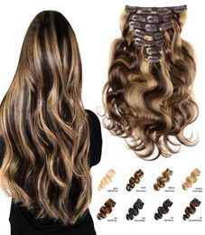 Pince à cheveux humains vague de corps dans les Extensions pince de couleur ombrée dans les Extensions de cheveux couleur naturelle brésilienne faite à la Machine Remy Hair2505000