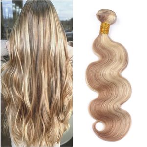 Bundles de tissage de cheveux humains Body Wave 3Pcs Offres Extension de cheveux couleur piano # 27 Mix # 613 Extension de cheveux indiens vierges blonds 3Pcs / Lot