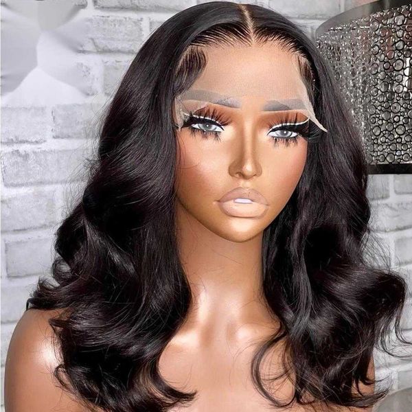 Body Wave Lace Front Perruques Court Bob Perruques Synthétique Dentelle Frontale Perruques Vague D'eau Naturel Hairline Perruques pour Femmes Résistant À La Chaleur 230524